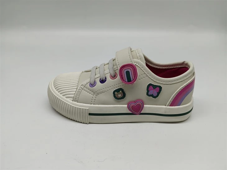Beige Pu Velcro strigaskór fyrir stelpur